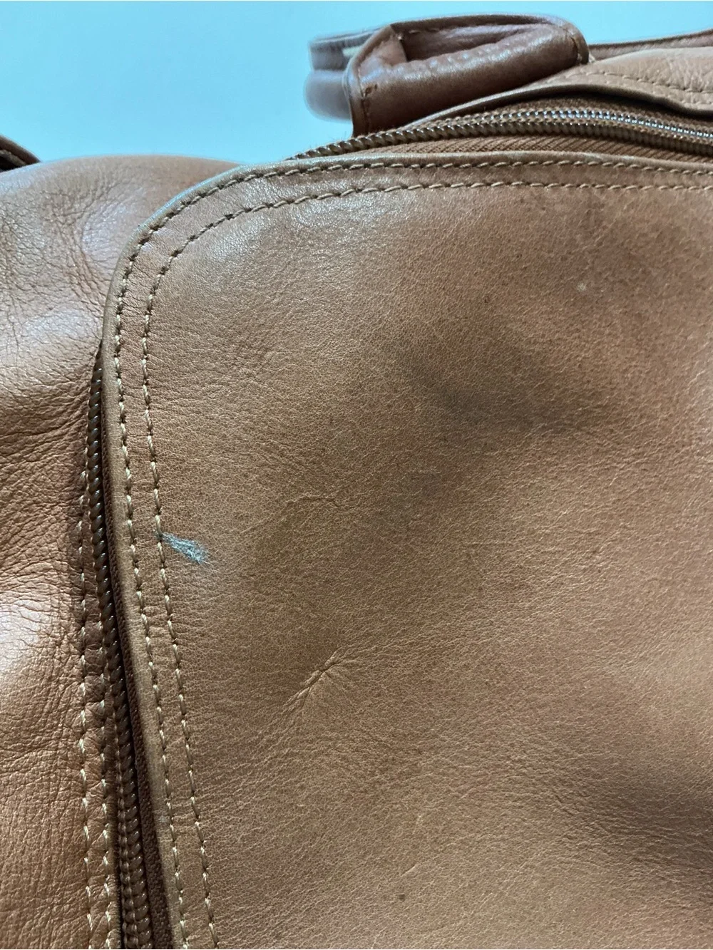 Claire Chase Columbia Leather Tan Brown Travel Duffel Weekender Luggage Bag